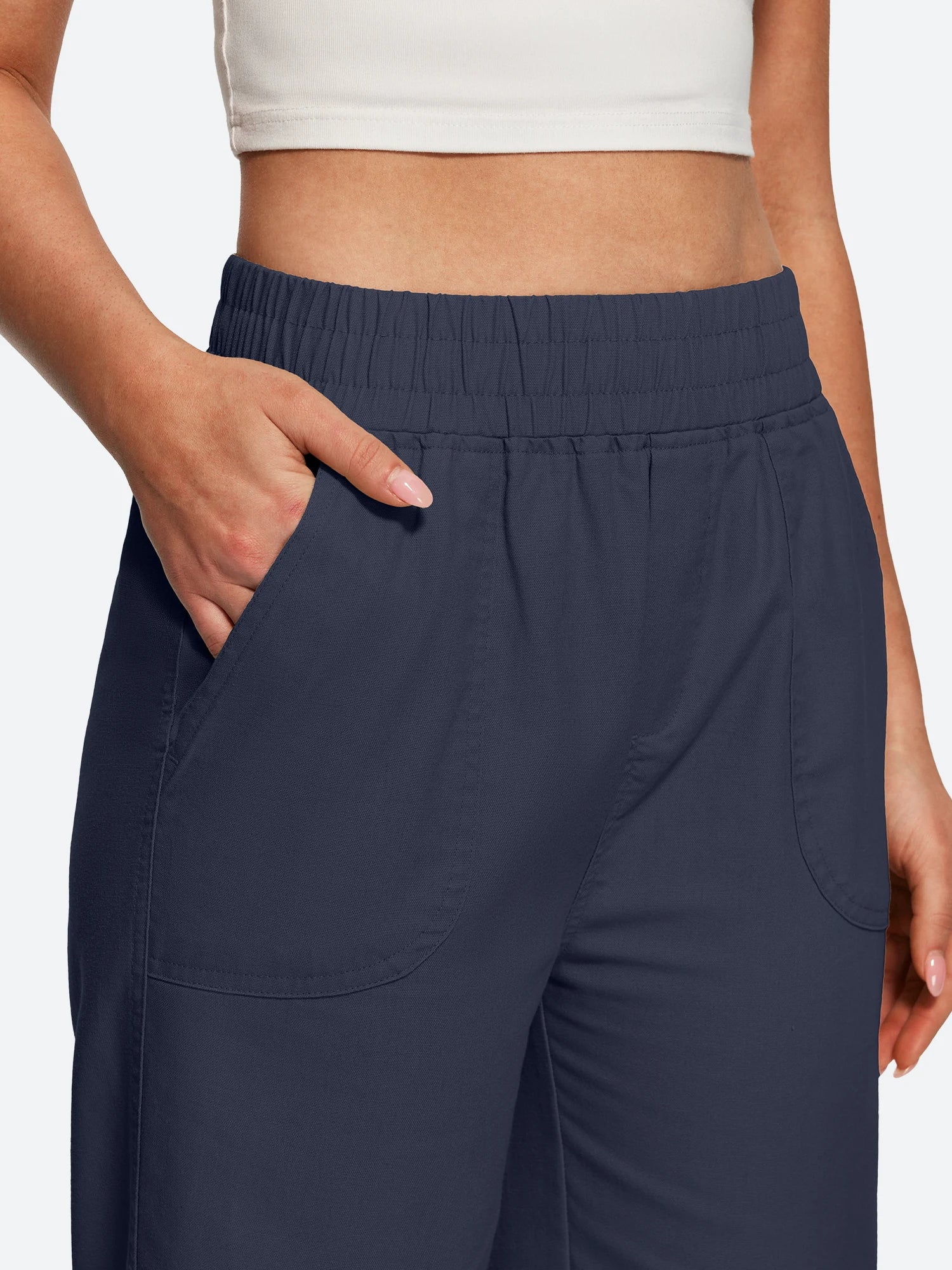 IUGA Cotton Linen Pull-On Wide Leg Pants With Pockets | Affordable Yoga Leggings & Activewear by IUGA