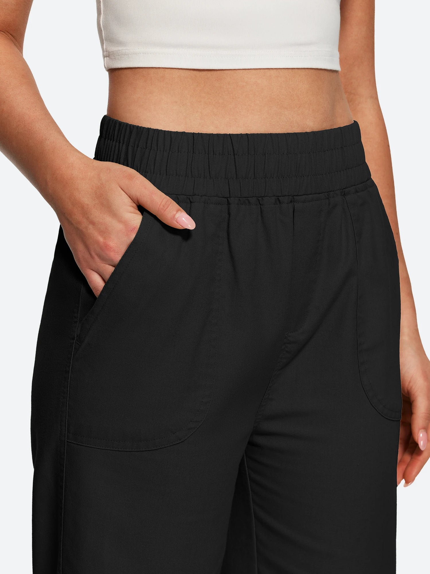 IUGA Cotton Linen Pull-On Wide Leg Pants With Pockets | Affordable Yoga Leggings & Activewear by IUGA