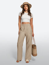 IUGA Cotton Linen Pull-On Wide Leg Pants With Pockets | Affordable Yoga Leggings & Activewear by IUGA