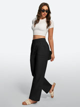 IUGA Cotton Linen Pull-On Wide Leg Pants With Pockets | Affordable Yoga Leggings & Activewear by IUGA