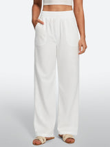 IUGA Cotton Linen Pull-On Wide Leg Pants With Pockets | Affordable Yoga Leggings & Activewear by IUGA