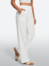 IUGA Cotton Linen Pull-On Wide Leg Pants With Pockets | Affordable Yoga Leggings & Activewear by IUGA