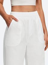 IUGA Cotton Linen Pull-On Wide Leg Pants With Pockets | Affordable Yoga Leggings & Activewear by IUGA