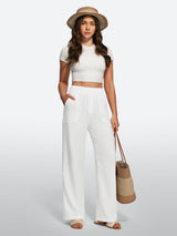 IUGA Cotton Linen Pull-On Wide Leg Pants With Pockets | Affordable Yoga Leggings & Activewear by IUGA