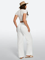 IUGA Cotton Linen Pull-On Wide Leg Pants With Pockets | Affordable Yoga Leggings & Activewear by IUGA