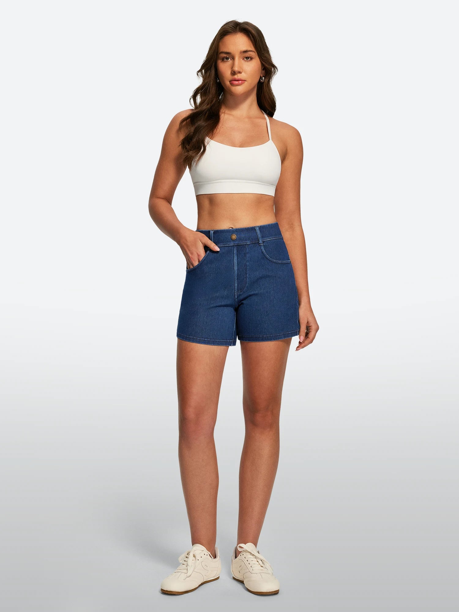 IUGA FlexDenim® Hight Waist Denim Shorts With Pockets | Affordable Yoga Leggings & Activewear by IUGA