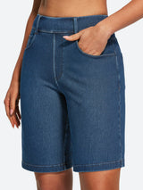 IUGA FlexDenim® Pull On High Waisted Knee Length Loose Fit Jean Shorts With Pockets | Affordable Yoga Leggings & Activewear by IUGA