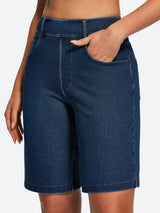 IUGA FlexDenim® Pull On High Waisted Knee Length Loose Fit Jean Shorts With Pockets | Affordable Yoga Leggings & Activewear by IUGA