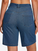 IUGA FlexDenim® Pull On High Waisted Knee Length Loose Fit Jean Shorts With Pockets | Affordable Yoga Leggings & Activewear by IUGA