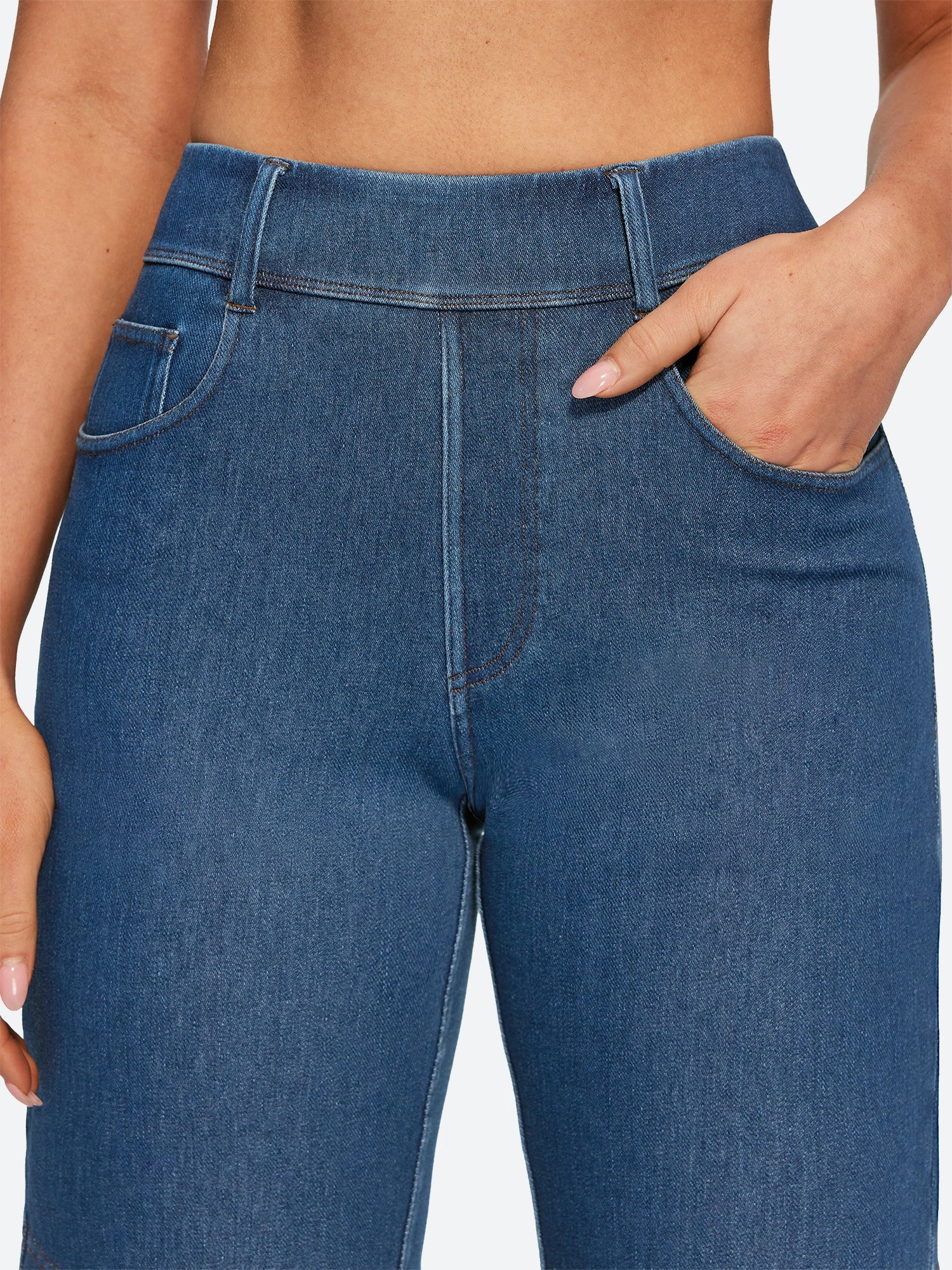 IUGA FlexDenim® Pull On High Waisted Knee Length Loose Fit Jean Shorts With Pockets | Affordable Yoga Leggings & Activewear by IUGA