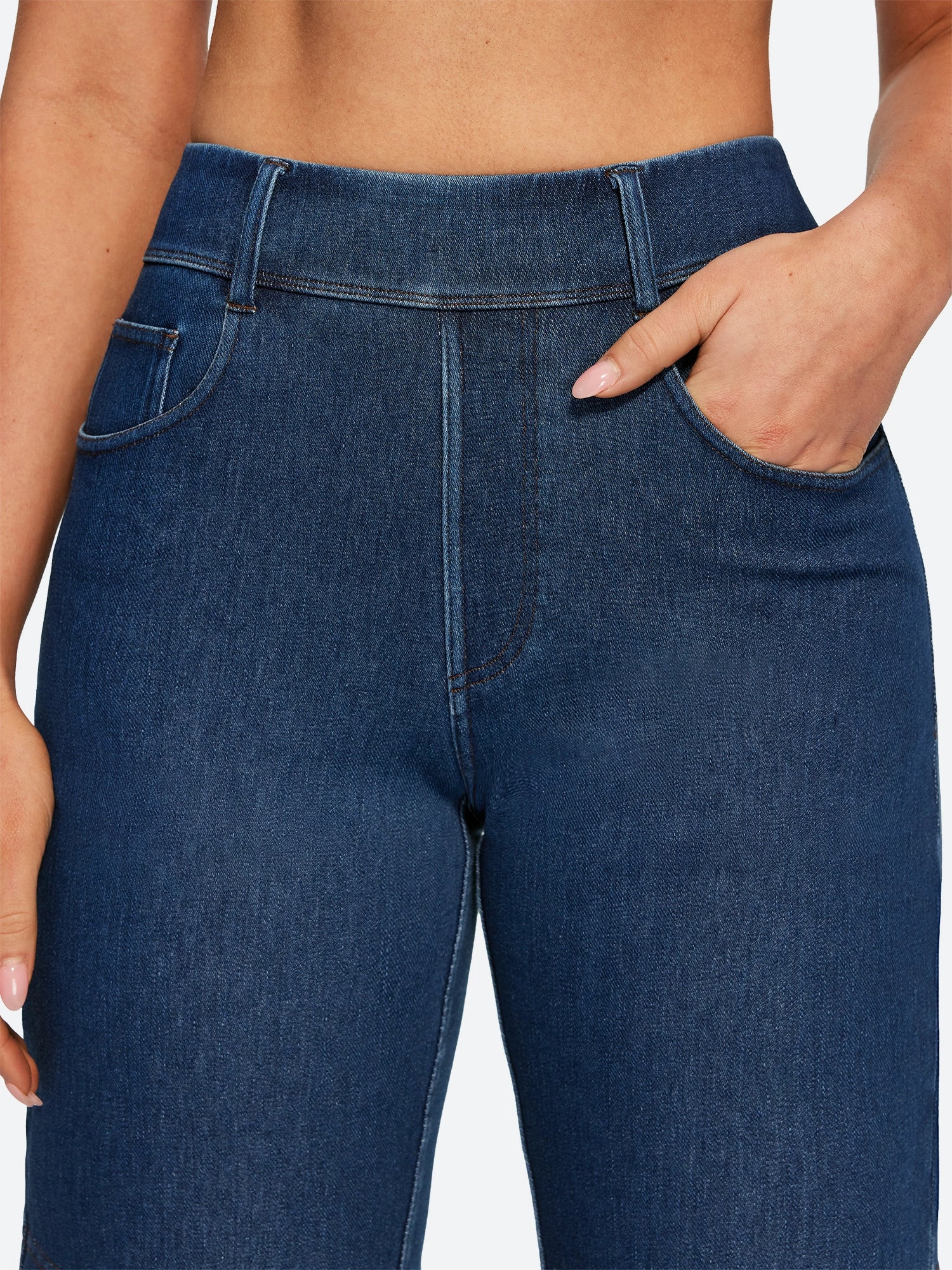 IUGA FlexDenim® Pull On High Waisted Knee Length Loose Fit Jean Shorts With Pockets | Affordable Yoga Leggings & Activewear by IUGA
