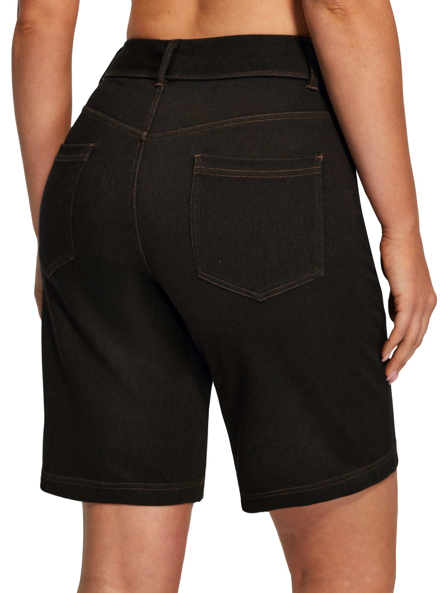 IUGA FlexDenim® Pull On High Waisted Knee Length Loose Fit Jean Shorts With Pockets | Affordable Yoga Leggings & Activewear by IUGA