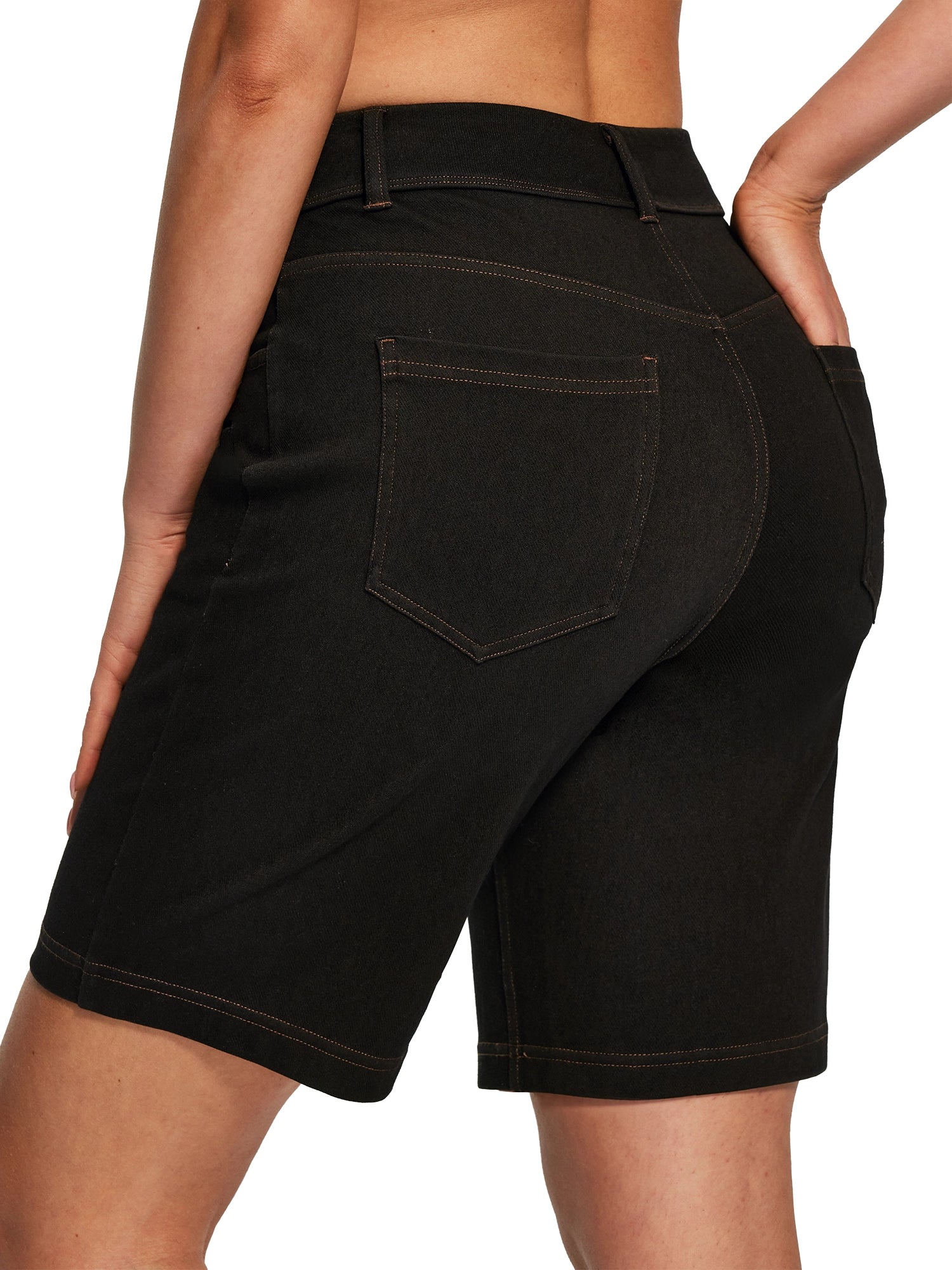 IUGA FlexDenim® Pull On High Waisted Knee Length Loose Fit Jean Shorts With Pockets | Affordable Yoga Leggings & Activewear by IUGA