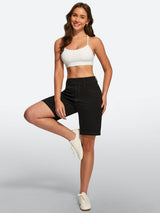 IUGA FlexDenim® Pull On High Waisted Knee Length Loose Fit Jean Shorts With Pockets | Affordable Yoga Leggings & Activewear by IUGA