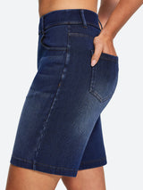 IUGA FlexDenim® Pull On High Waisted Knee Length Loose Fit Jean Shorts With Pockets | Affordable Yoga Leggings & Activewear by IUGA