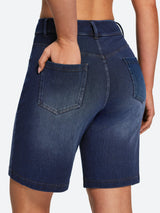 IUGA FlexDenim® Pull On High Waisted Knee Length Loose Fit Jean Shorts With Pockets | Affordable Yoga Leggings & Activewear by IUGA