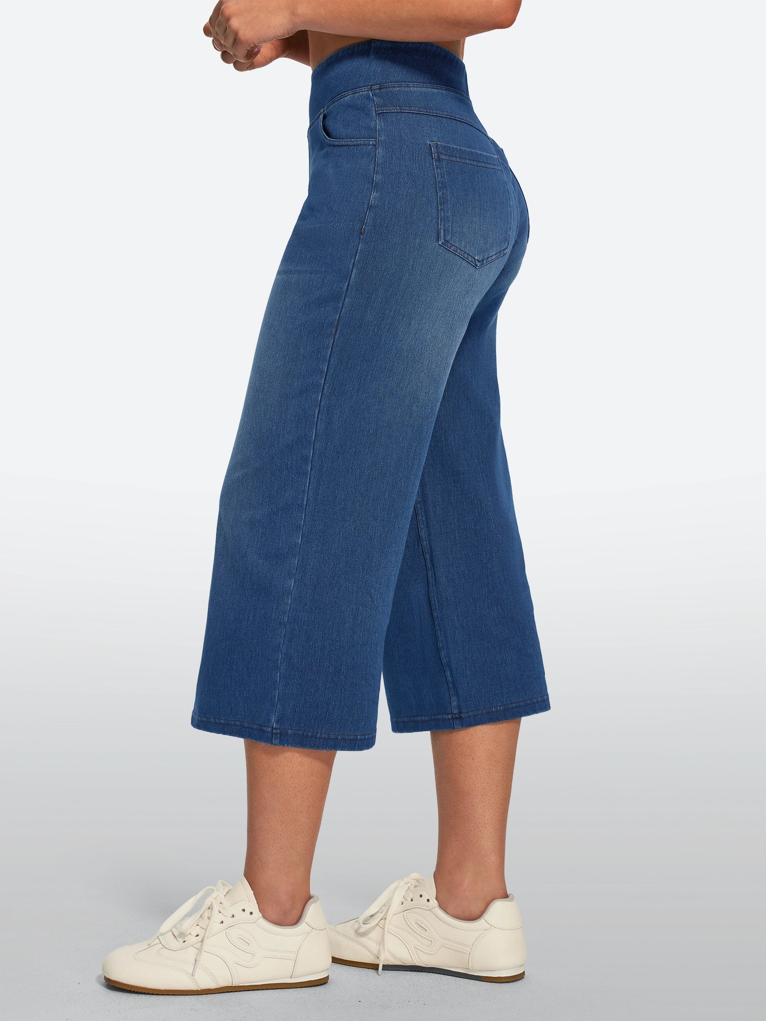 IUGA Pull On Stretchy High Waisted  Wide Leg Capri Jeans With Pockets | Affordable Yoga Leggings & Activewear by IUGA