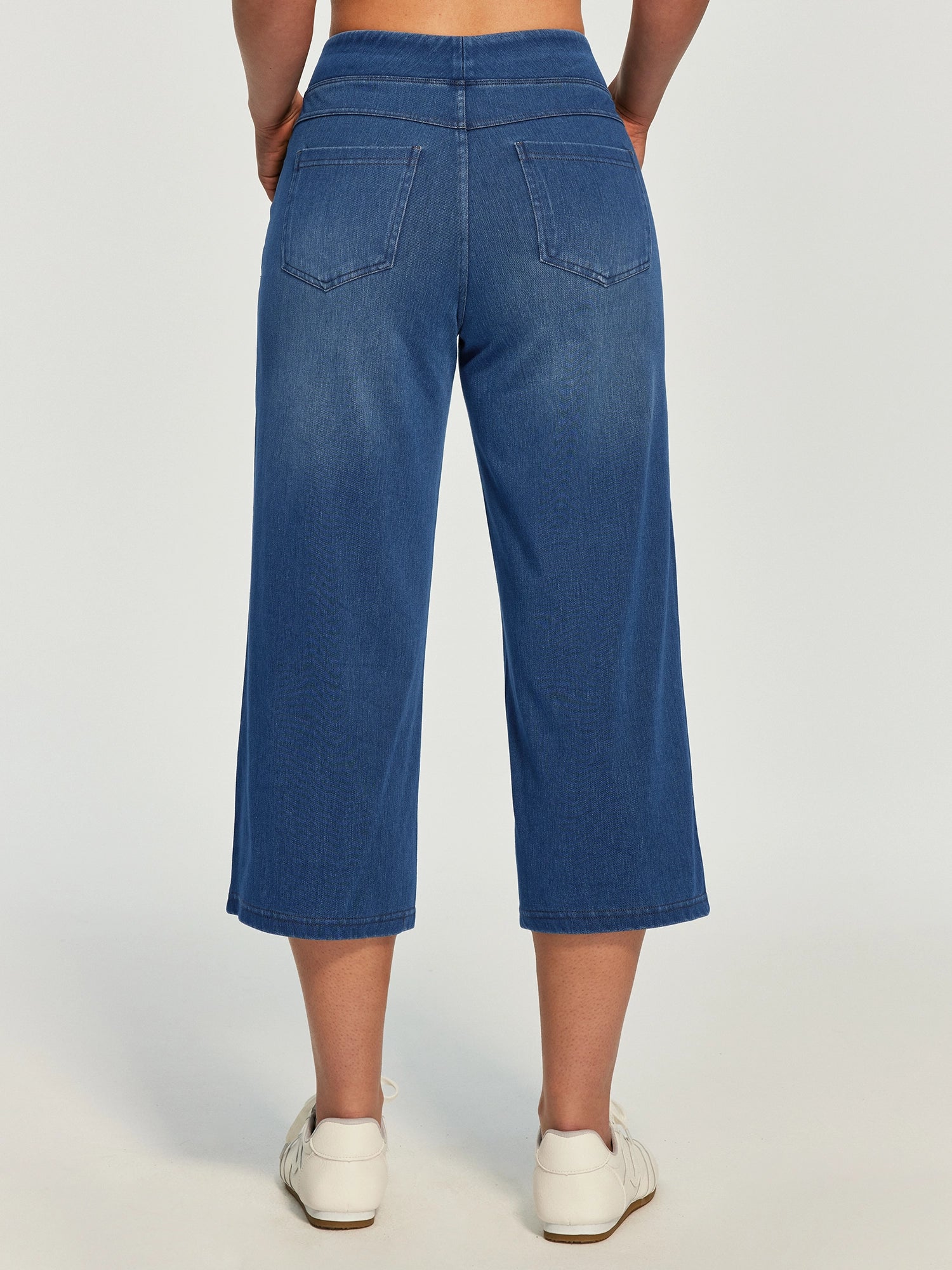 IUGA Pull On Stretchy High Waisted  Wide Leg Capri Jeans With Pockets | Affordable Yoga Leggings & Activewear by IUGA