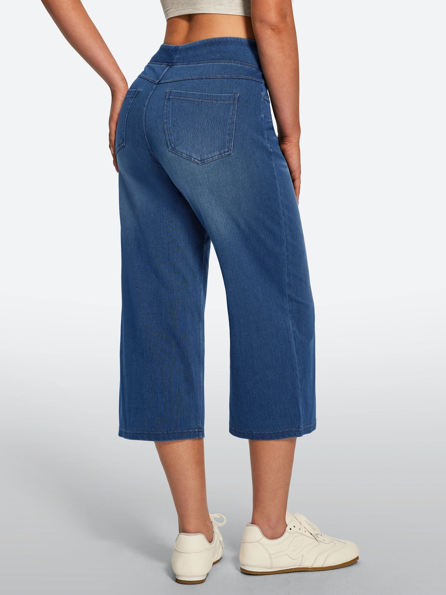 IUGA Pull On Stretchy High Waisted  Wide Leg Capri Jeans With Pockets | Affordable Yoga Leggings & Activewear by IUGA