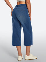 IUGA Pull On Stretchy High Waisted  Wide Leg Capri Jeans With Pockets | Affordable Yoga Leggings & Activewear by IUGA