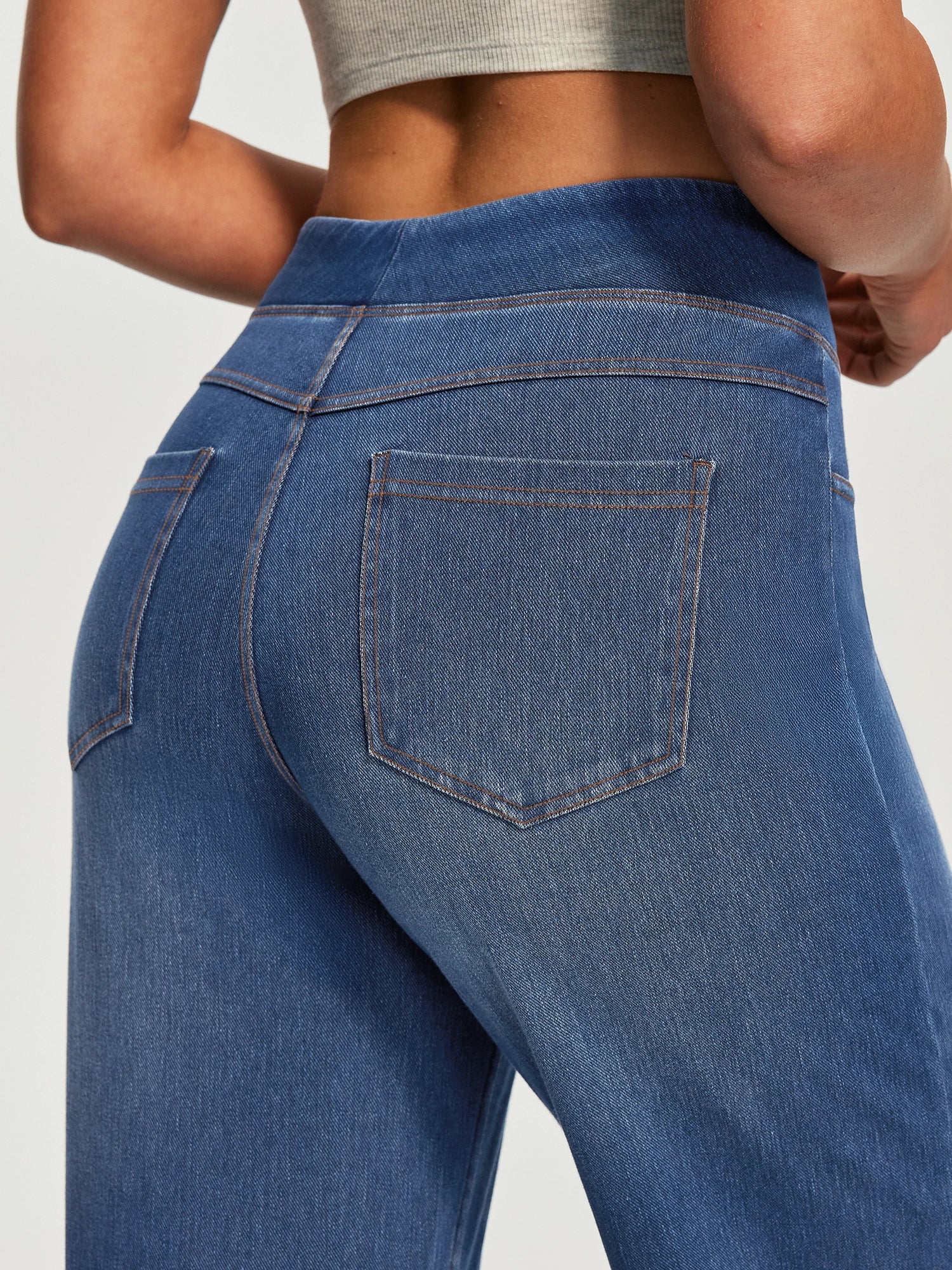 IUGA Pull On Stretchy High Waisted  Wide Leg Capri Jeans With Pockets | Affordable Yoga Leggings & Activewear by IUGA