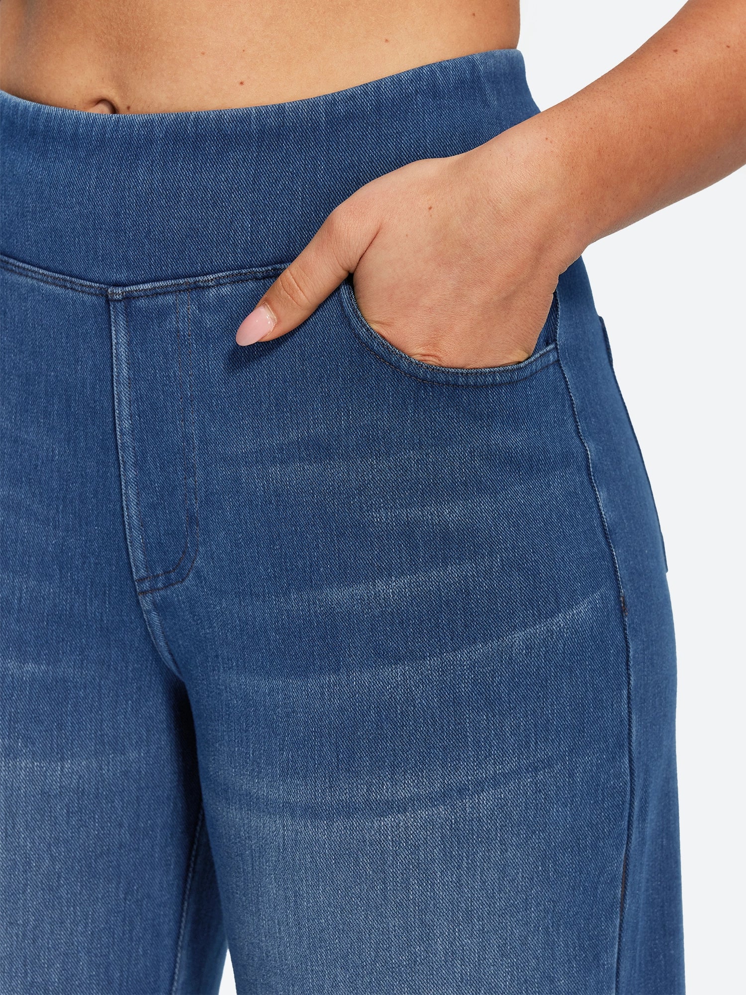 IUGA Pull On Stretchy High Waisted  Wide Leg Capri Jeans With Pockets | Affordable Yoga Leggings & Activewear by IUGA