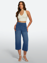 IUGA Pull On Stretchy High Waisted  Wide Leg Capri Jeans With Pockets | Affordable Yoga Leggings & Activewear by IUGA