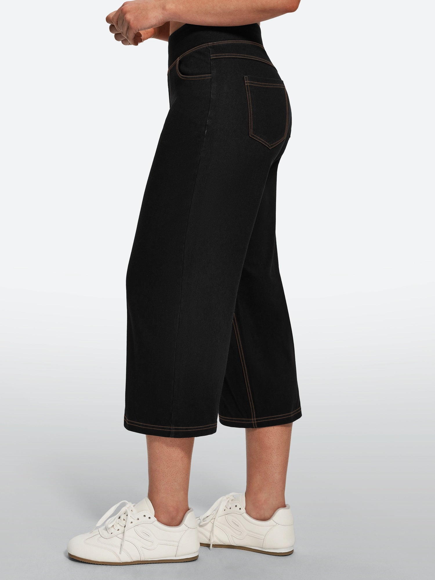 IUGA Pull On Stretchy High Waisted  Wide Leg Capri Jeans With Pockets | Affordable Yoga Leggings & Activewear by IUGA