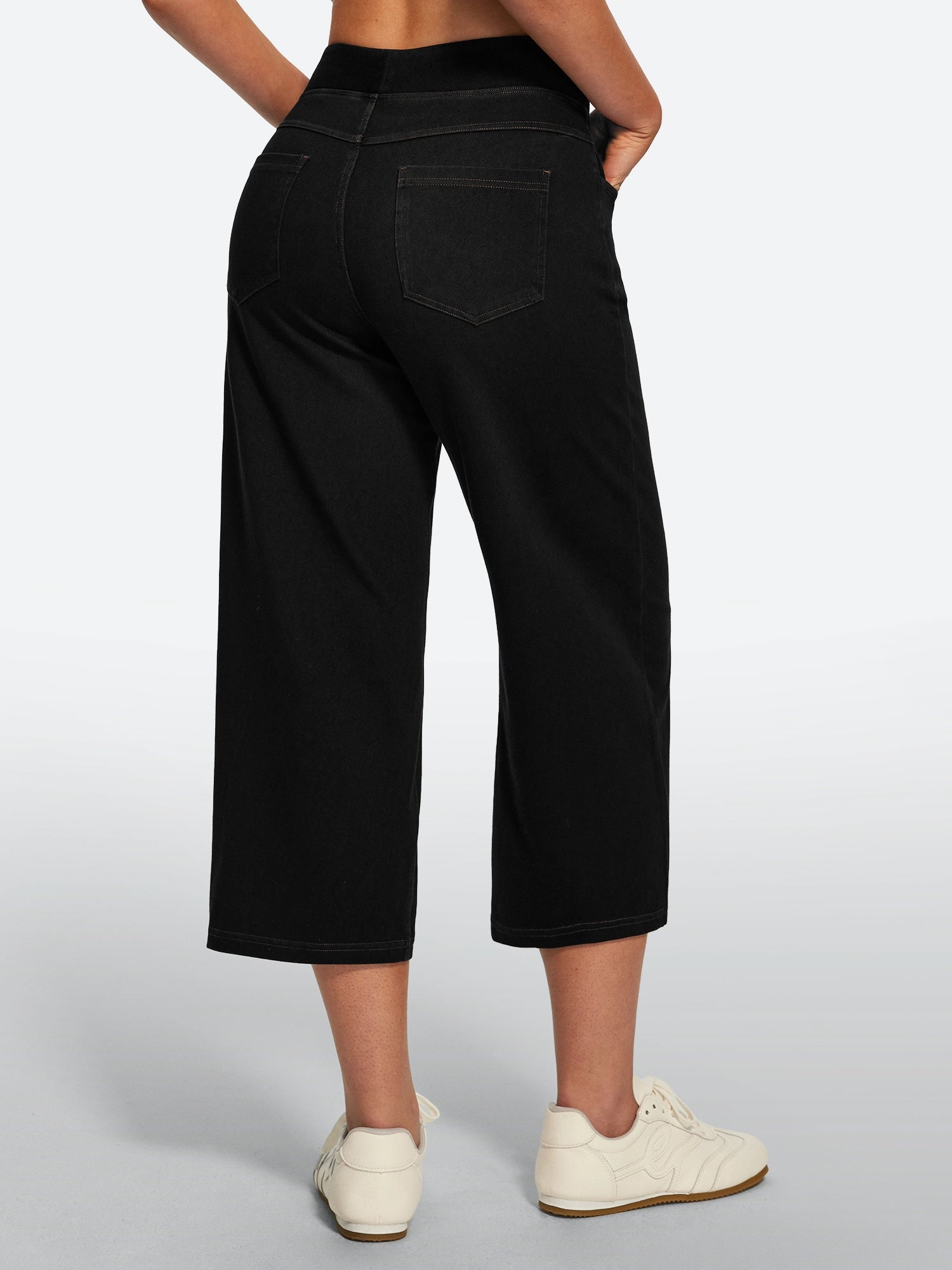 IUGA Pull On Stretchy High Waisted  Wide Leg Capri Jeans With Pockets | Affordable Yoga Leggings & Activewear by IUGA