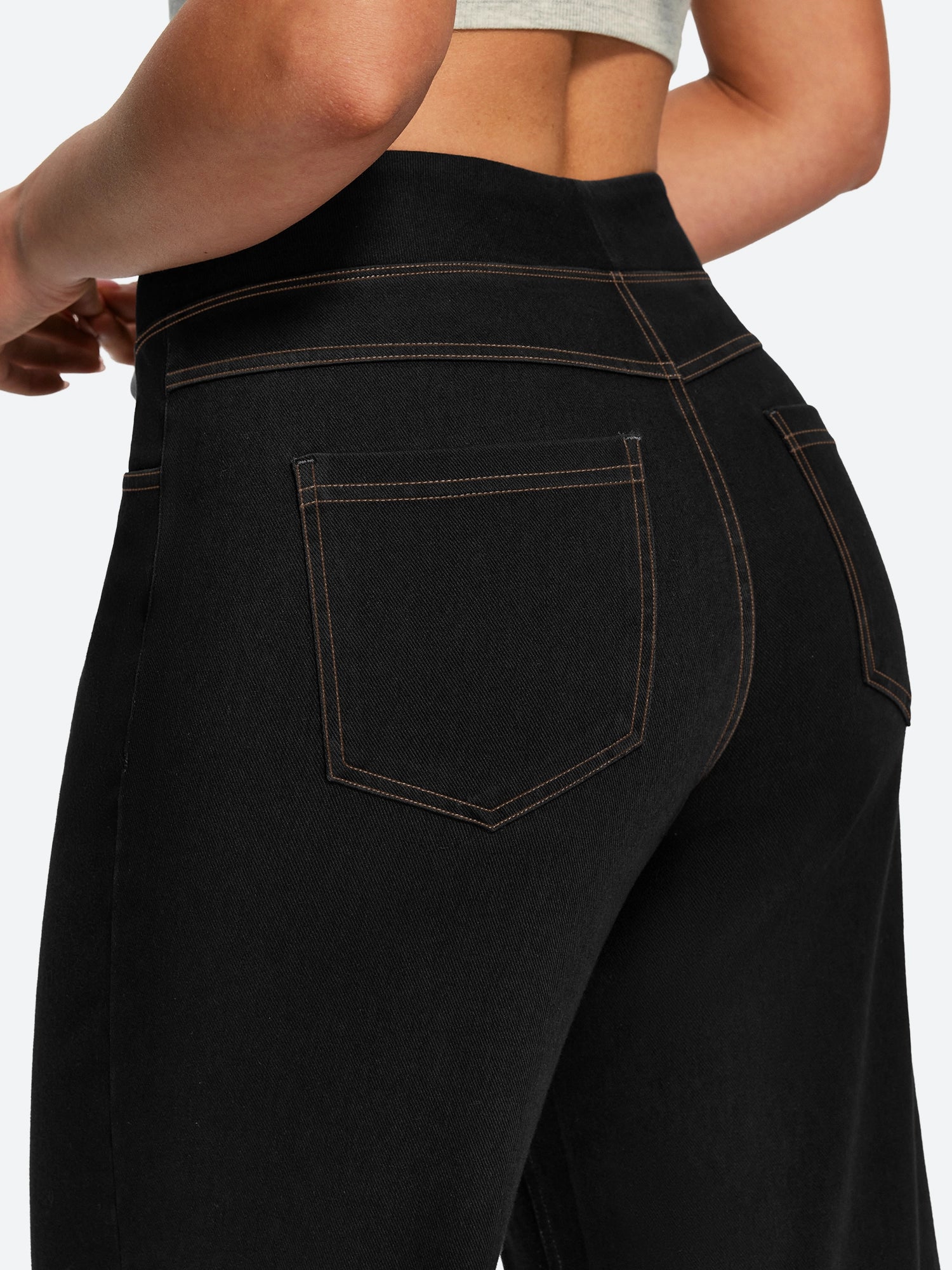 IUGA Pull On Stretchy High Waisted  Wide Leg Capri Jeans With Pockets | Affordable Yoga Leggings & Activewear by IUGA