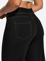 IUGA Pull On Stretchy High Waisted  Wide Leg Capri Jeans With Pockets | Affordable Yoga Leggings & Activewear by IUGA