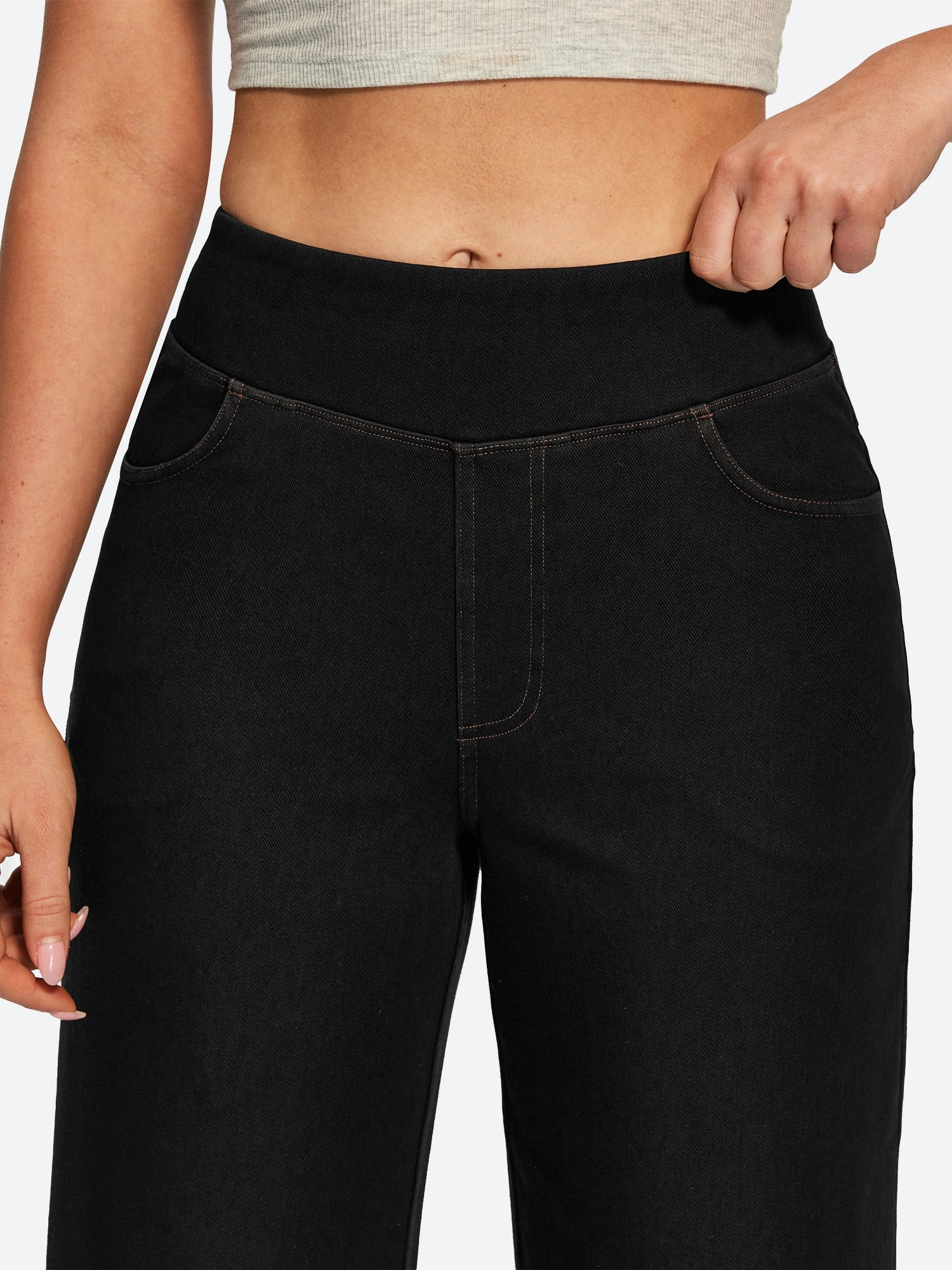 IUGA Pull On Stretchy High Waisted  Wide Leg Capri Jeans With Pockets | Affordable Yoga Leggings & Activewear by IUGA