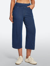 IUGA FlexDenim® Pull On Stretchy High Waisted  Wide Leg Capri Jeans With Pockets | Affordable Yoga Leggings & Activewear by IUGA