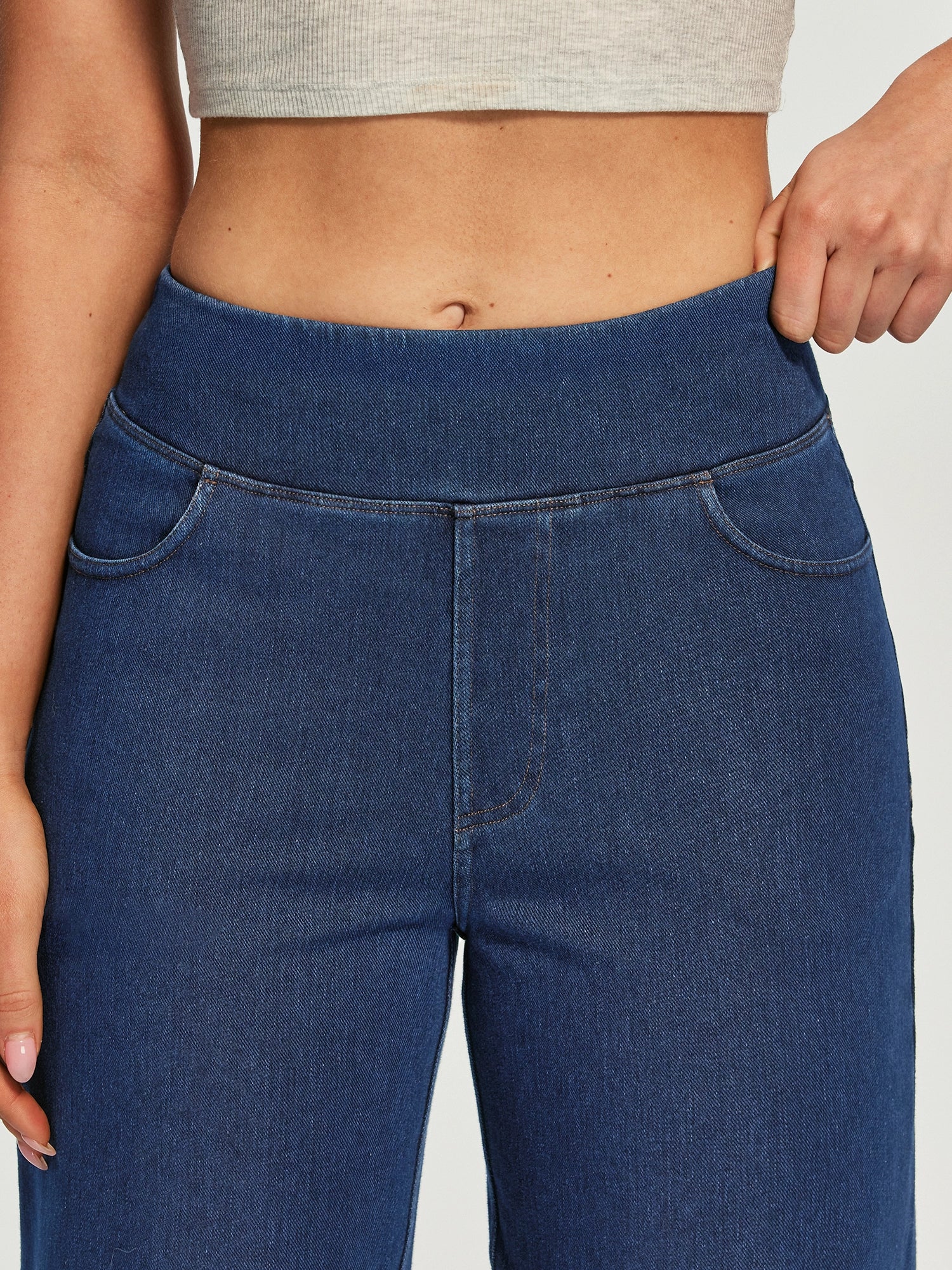 IUGA FlexDenim® Pull On Stretchy High Waisted  Wide Leg Capri Jeans With Pockets | Affordable Yoga Leggings & Activewear by IUGA