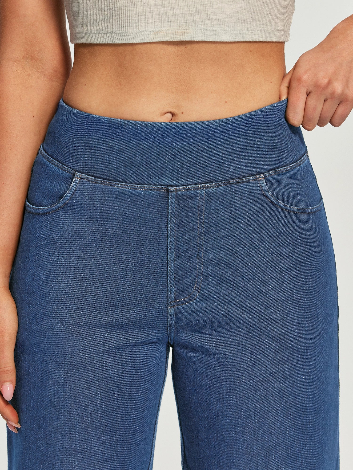 IUGA FlexDenim® Pull On Stretchy High Waisted  Wide Leg Capri Jeans With Pockets | Affordable Yoga Leggings & Activewear by IUGA