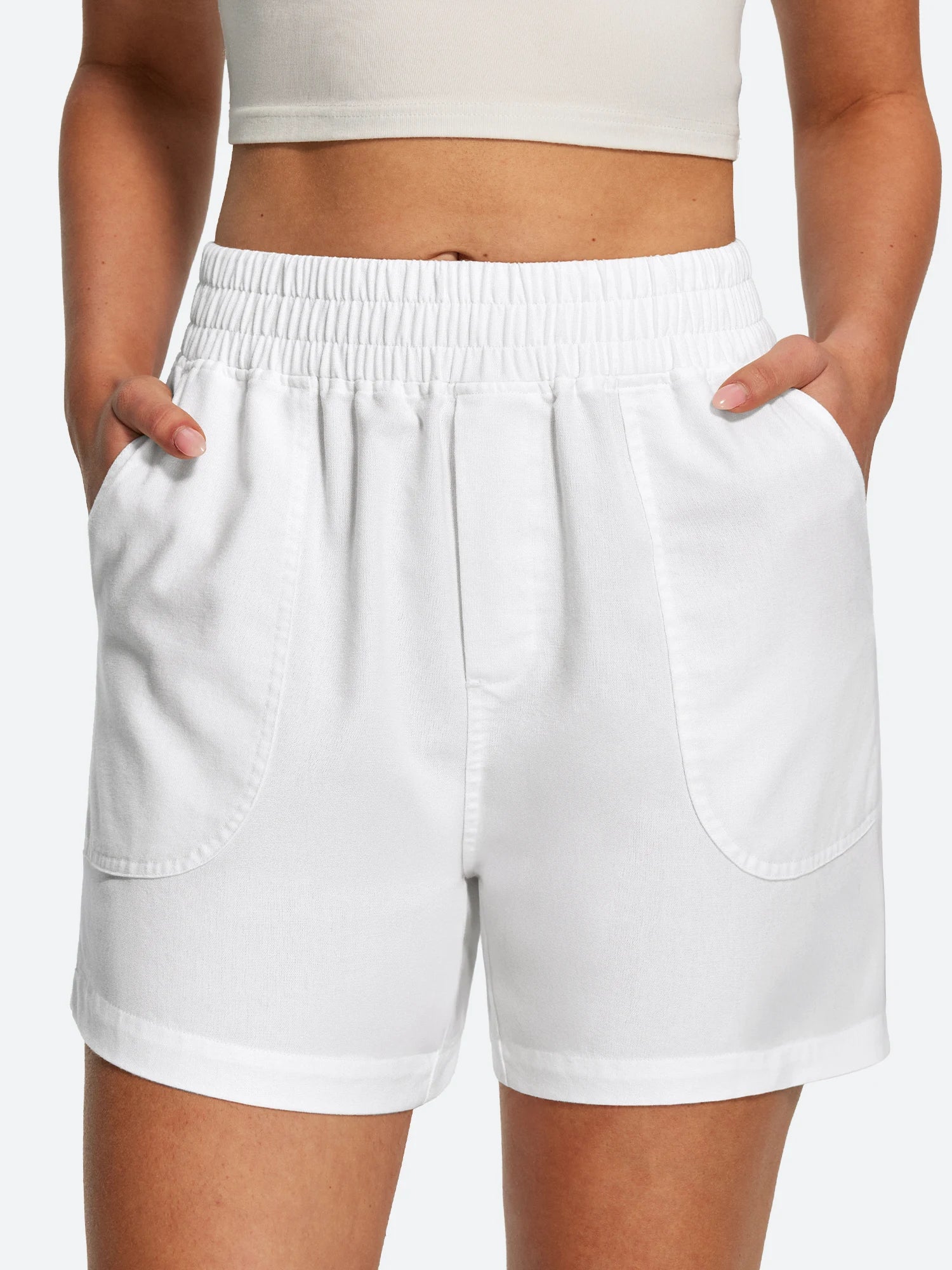 IUGA High Waisted Pull-On Comfy Linen Shorts With Pockets | Affordable Yoga Leggings & Activewear by IUGA