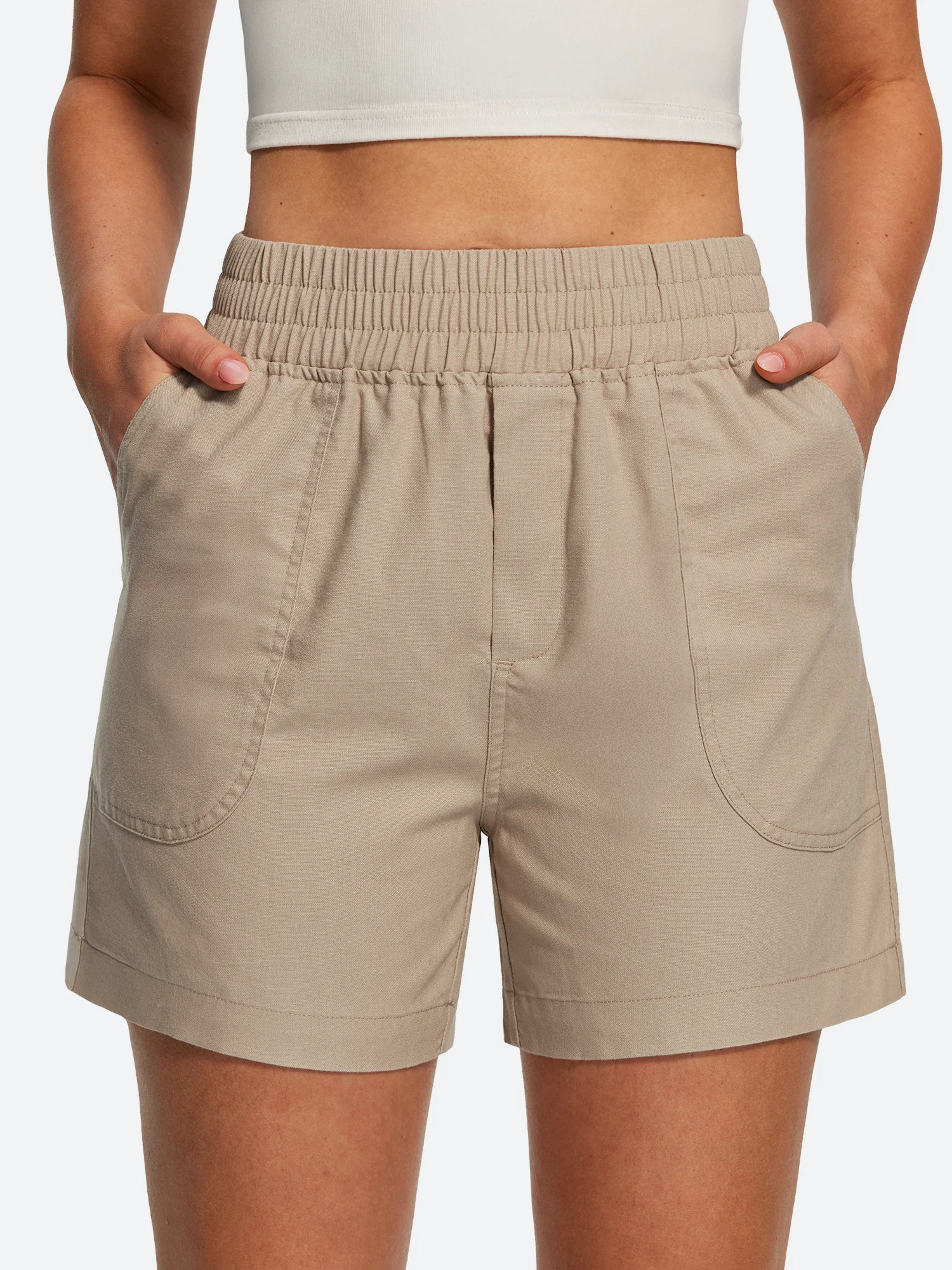 IUGA High Waisted Pull-On Comfy Linen Shorts With Pockets | Affordable Yoga Leggings & Activewear by IUGA