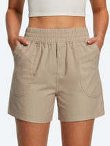 IUGA High Waisted Pull-On Comfy Linen Shorts With Pockets | Affordable Yoga Leggings & Activewear by IUGA