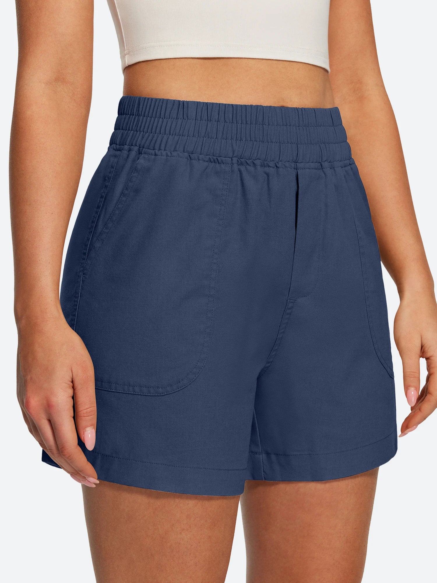 IUGA High Waisted Pull-On Comfy Linen Shorts With Pockets | Affordable Yoga Leggings & Activewear by IUGA