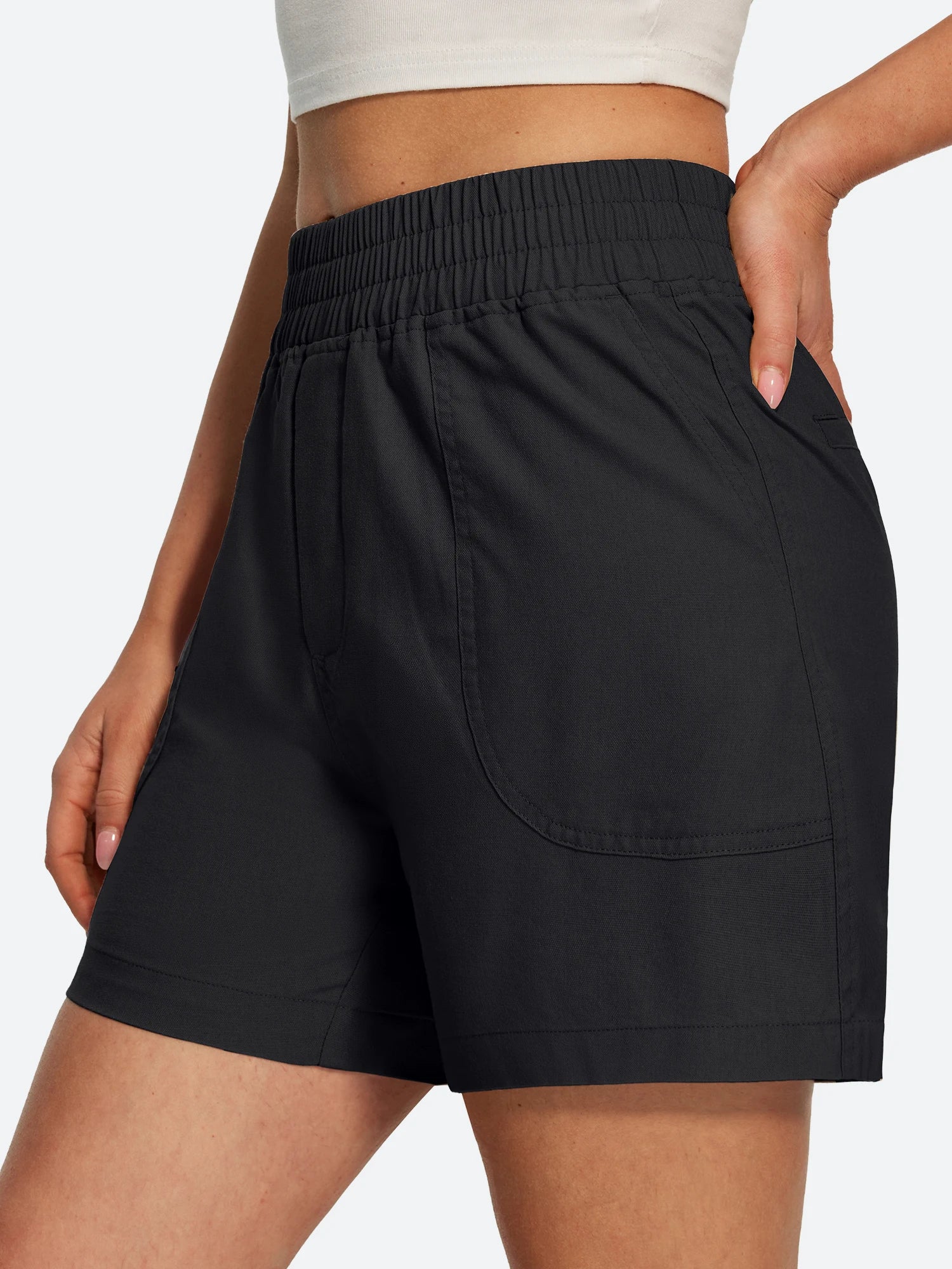 IUGA High Waisted Pull-On Comfy Linen Shorts With Pockets | Affordable Yoga Leggings & Activewear by IUGA