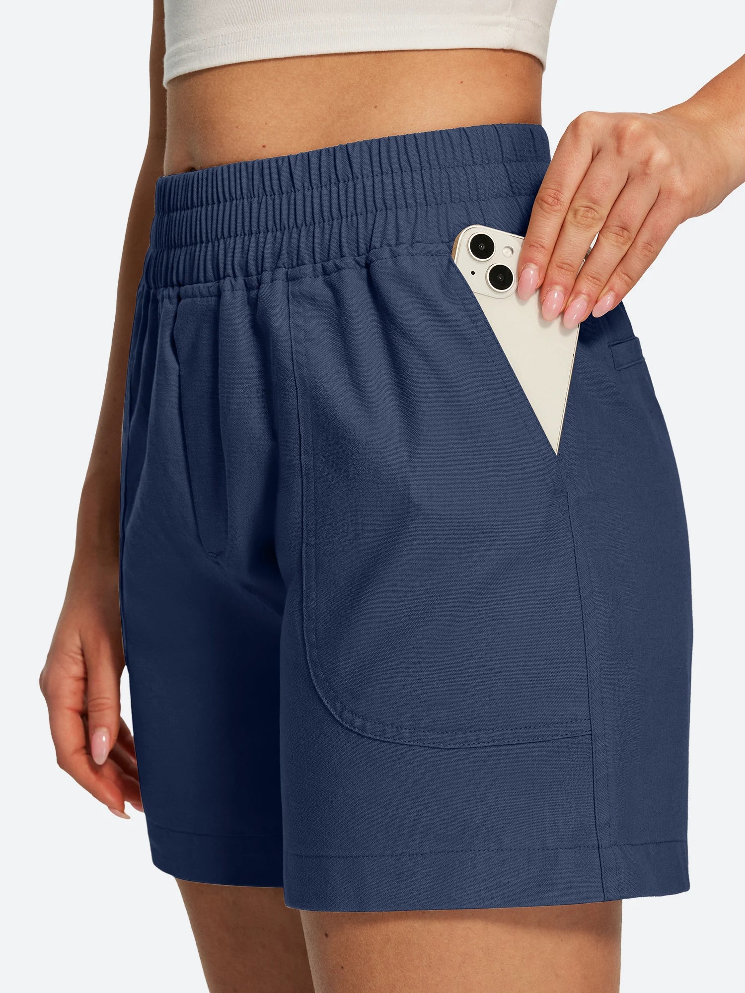 IUGA High Waisted Pull-On Comfy Linen Shorts With Pockets | Affordable Yoga Leggings & Activewear by IUGA