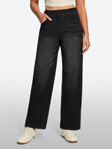 IUGA FlexDenim® High Waisted Pull On Tummy Control Wide Leg Jeans With Pockets
