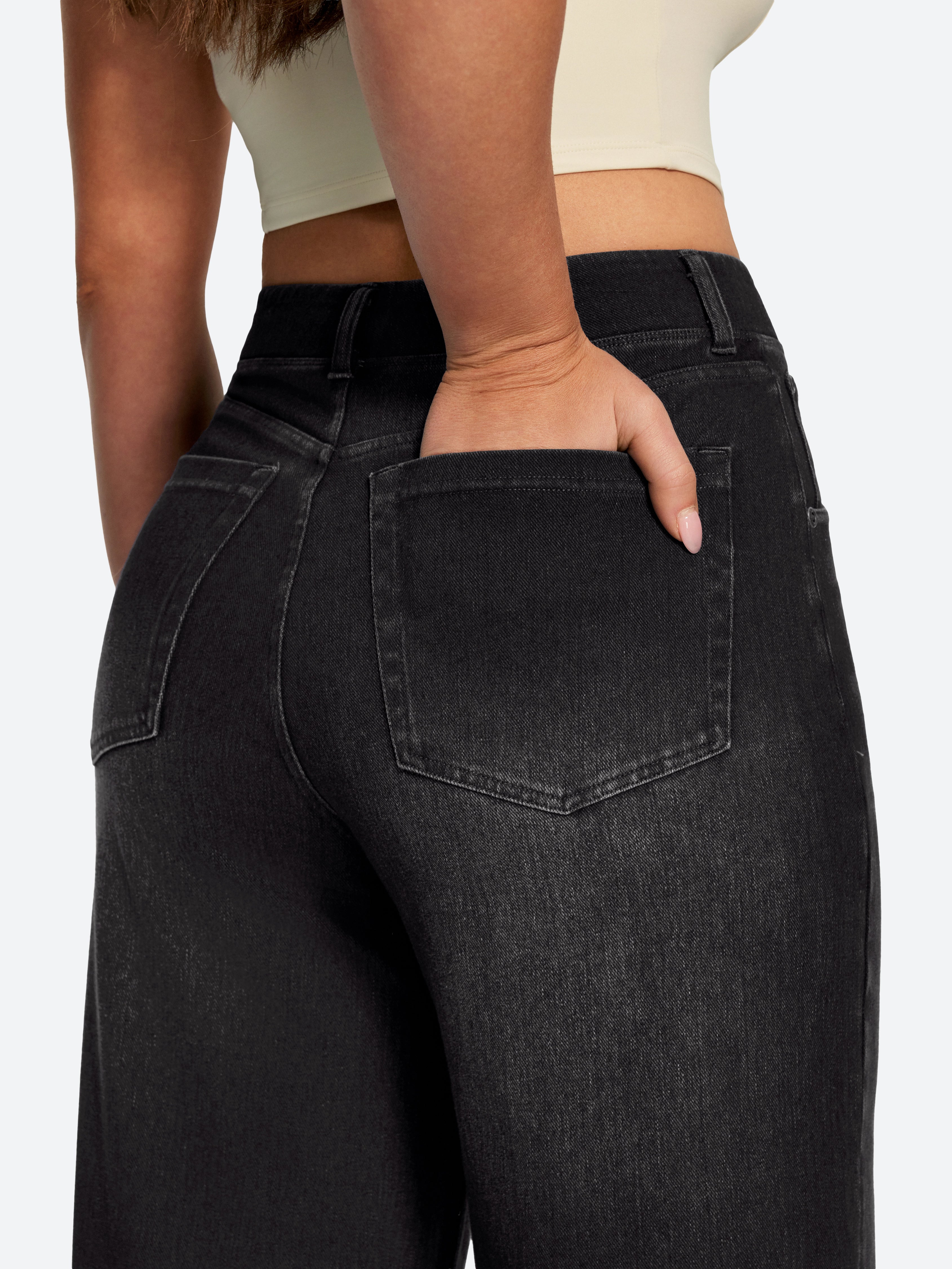 IUGA FlexDenim® High Waisted Pull On Tummy Control Wide Leg Jeans With Pockets