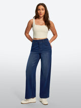 IUGA FlexDenim® High Waisted Pull On Tummy Control Wide Leg Jeans With Pockets