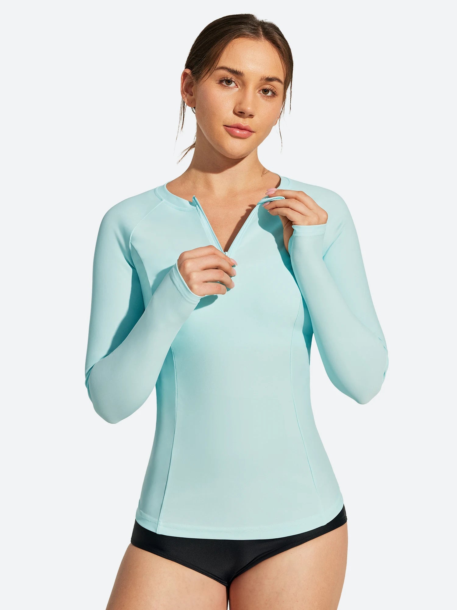 IUGA UPF 50+ Long Sleeve Quick-Dry Rash Guard Swimsuit With Half Zip & Thumbholes | Affordable Yoga Leggings & Activewear by IUGA