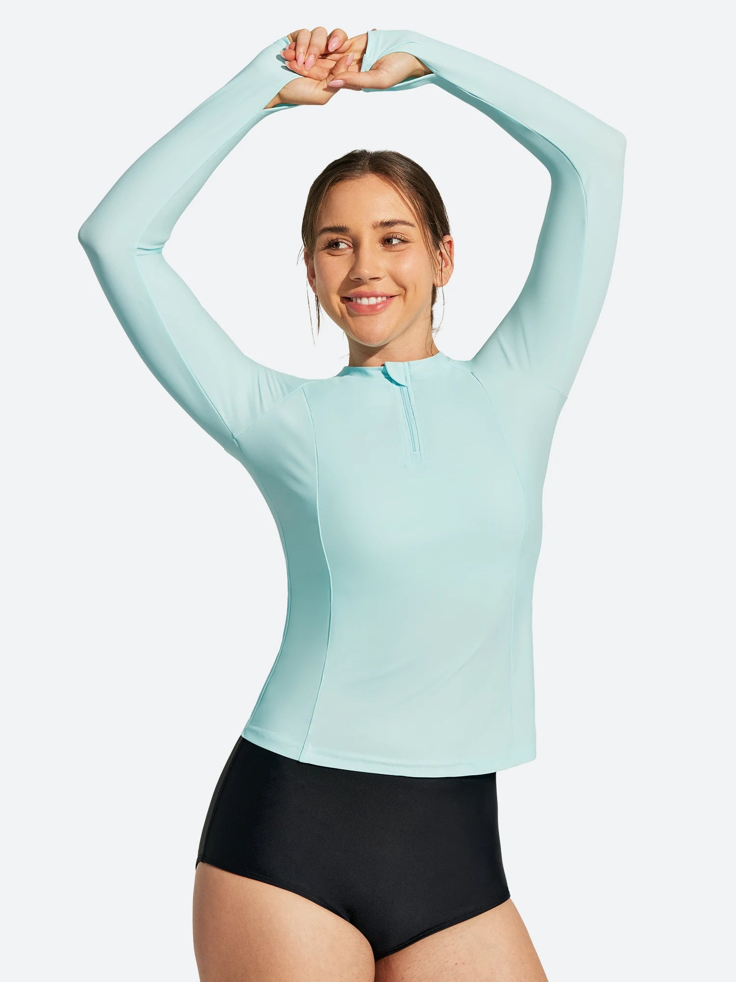 IUGA UPF 50+ Long Sleeve Quick-Dry Rash Guard Swimsuit With Half Zip & Thumbholes | Affordable Yoga Leggings & Activewear by IUGA
