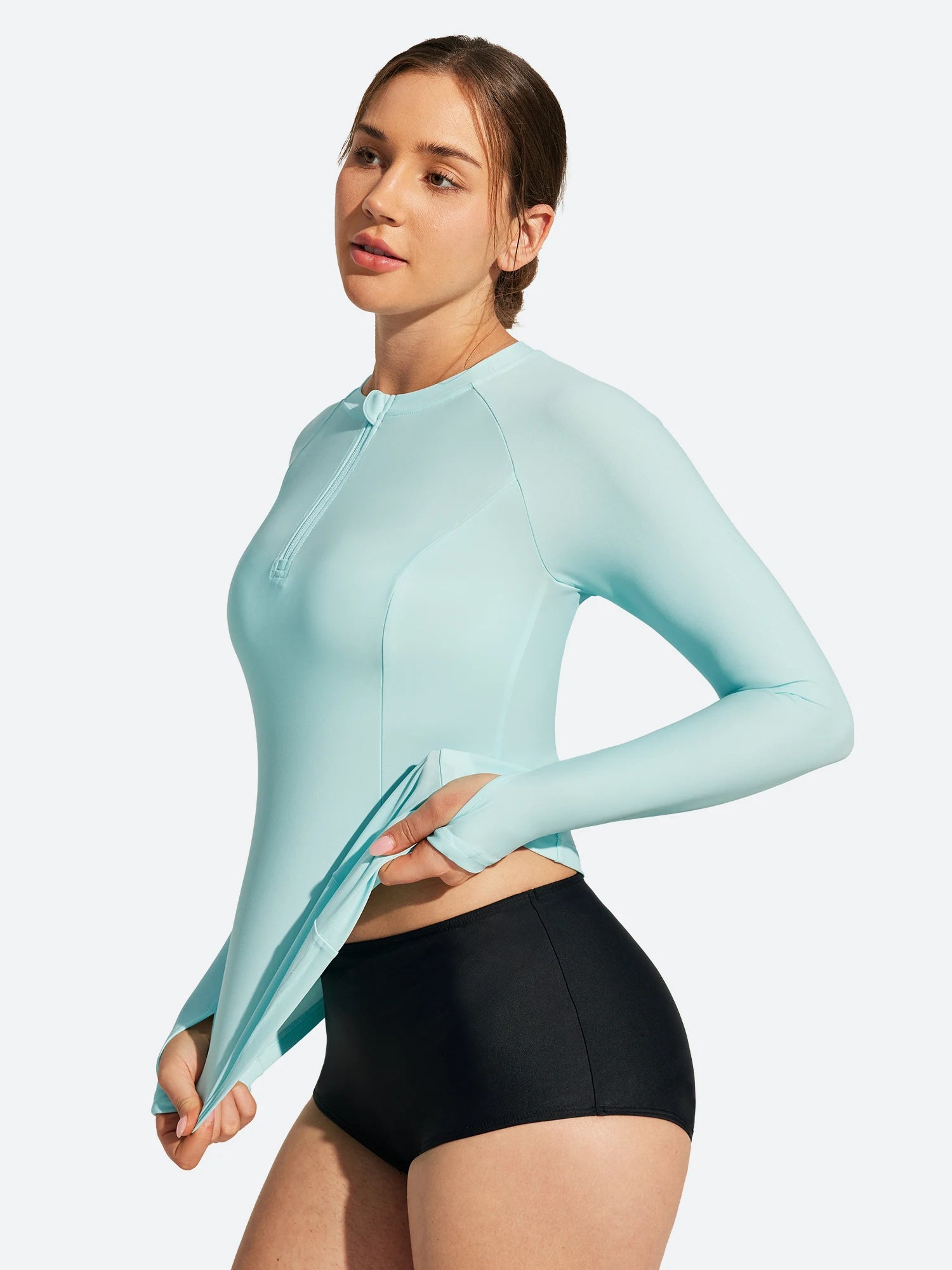 IUGA UPF 50+ Long Sleeve Quick-Dry Rash Guard Swimsuit With Half Zip & Thumbholes | Affordable Yoga Leggings & Activewear by IUGA