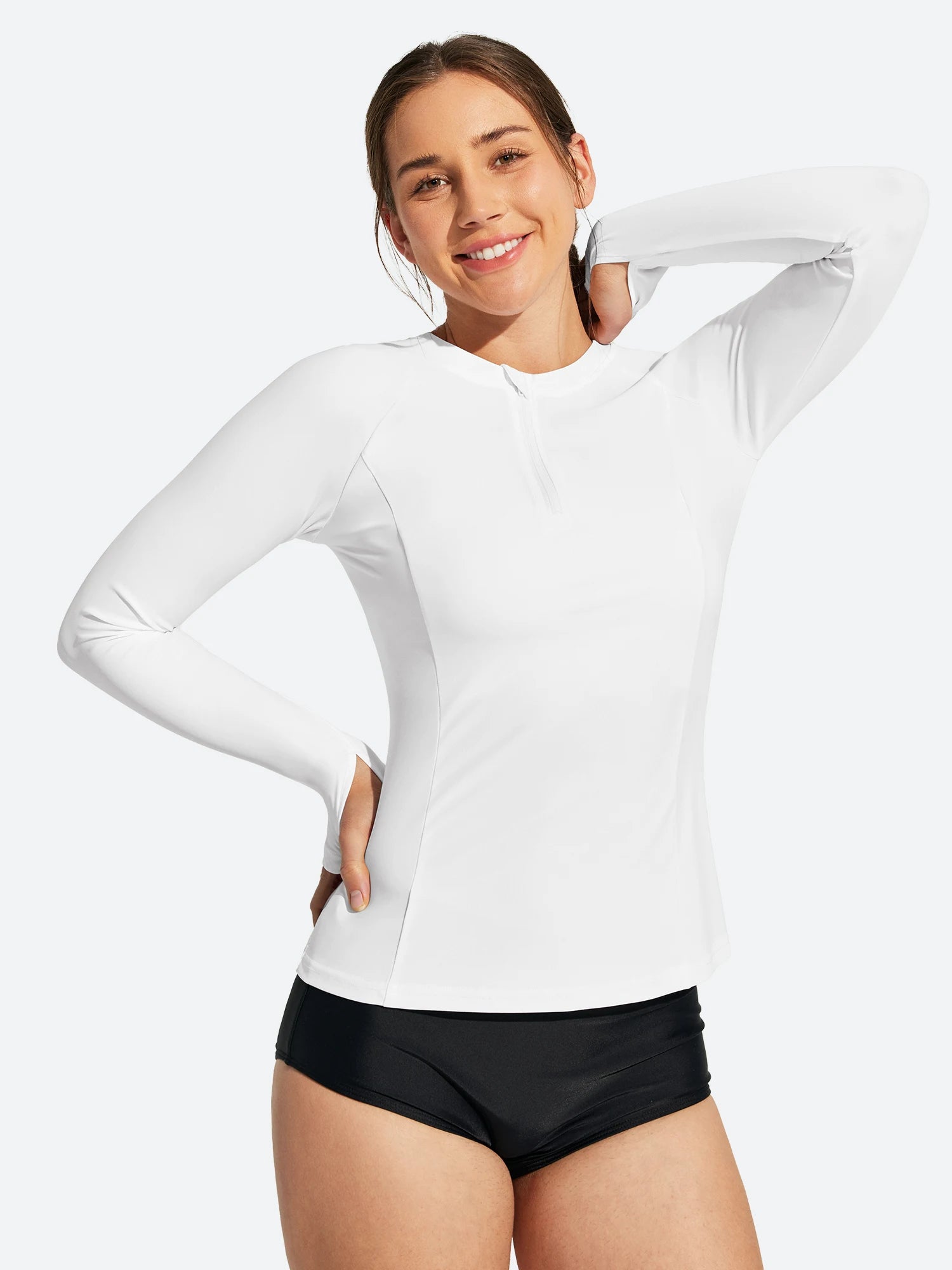 IUGA UPF 50+ Long Sleeve Quick-Dry Rash Guard Swimsuit With Half Zip & Thumbholes | Affordable Yoga Leggings & Activewear by IUGA