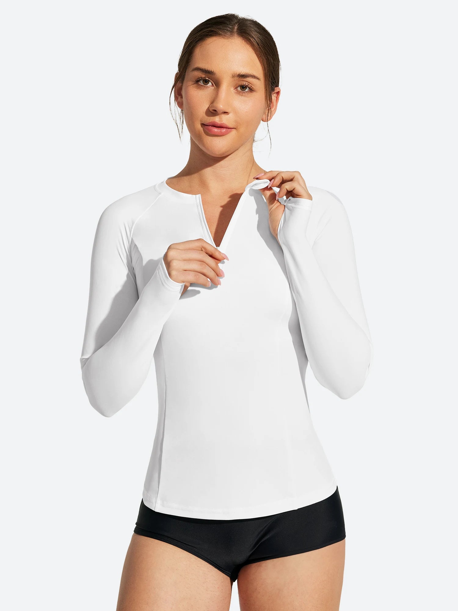 IUGA UPF 50+ Long Sleeve Quick-Dry Rash Guard Swimsuit With Half Zip & Thumbholes | Affordable Yoga Leggings & Activewear by IUGA