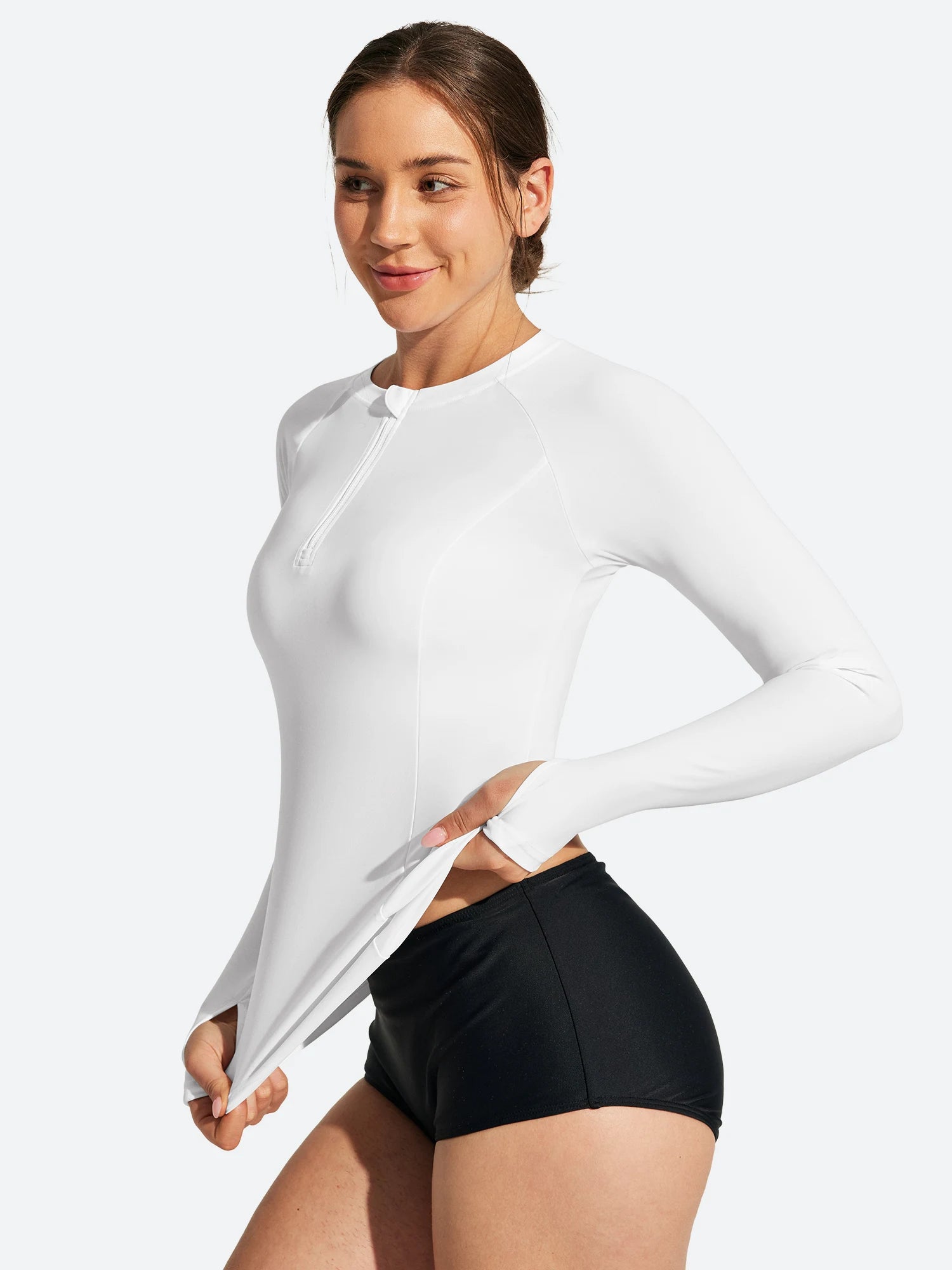 IUGA UPF 50+ Long Sleeve Quick-Dry Rash Guard Swimsuit With Half Zip & Thumbholes | Affordable Yoga Leggings & Activewear by IUGA